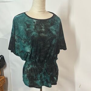 dressbarn Teal and Black Floral Blouse
